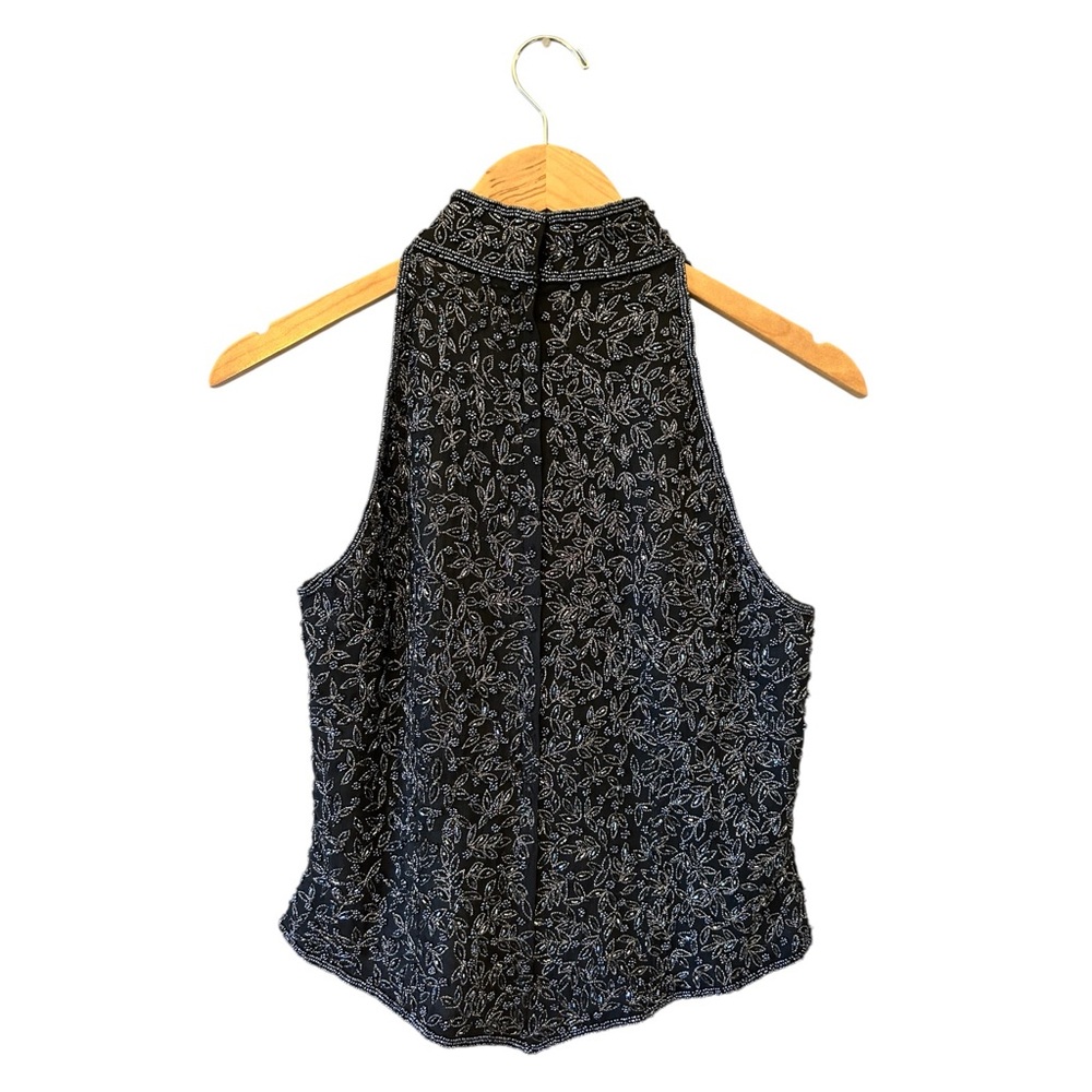 Vintage PAPELL BOUTIQUE Evening Black Silk Beaded Sleeveless Top Sz S/M Cocktail - Picture 3 of 5